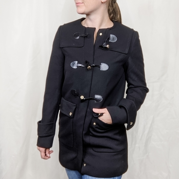 Zara Duffle Style Horn Toggle Black Pea Coat Jacket - Picture 2 of 10